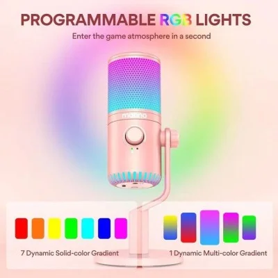 Maonocaster Rgb Gaming Microphone For Pc, Usb Programmable Condenser Mic With Rgb Lights - Pink